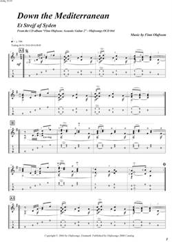 "Down the Mediterranean" by Finn Olafsson<BR>Album: "Acoustic Guitar 2"<BR>PDF sheet music / TAB for download<BR>Alternative guitar tuning: D-G-D-G-B-D