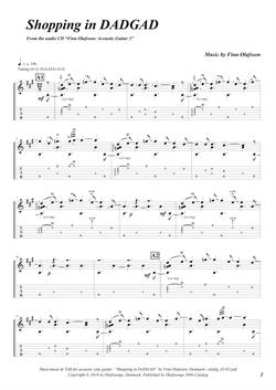 "Shopping in DADGAD" by Finn Olafsson<BR>Album: "Acoustic Guitar 3"<BR>PDF sheet music / TAB for download<BR>Alternative guitar tuning: D-A-D-G-A-D
