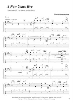 "A New Years Eve" by Finn Olafsson<BR>Album: "Acoustic Guitar 3"<BR>PDF sheet music / TAB for download<BR>Alternative guitar tuning: E-A-D-F#-B-E