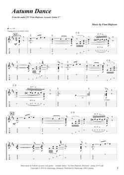 "Autumn Dance" by Finn Olafsson<BR>Album: "Acoustic Guitar 3"<BR>PDF sheet music / TAB for download<BR>Alternative guitar tuning: E-A-D-F#-B-E