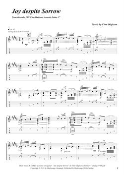 "Joy despite Sorrow" by Finn Olafsson<BR>Album: "Acoustic Guitar 3"<BR>PDF sheet music / TAB for download<BR>Alternative guitar tuning: E-A-D-F#-B-E