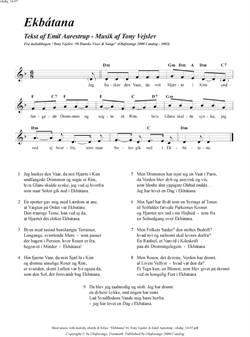 "Ekbátana"<BR>Af Tony Vejslev & Emil Aarestrup<BR>Fra melodibogen "50 Danske Viser & Sange"<BR>PDF noder til download