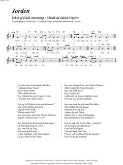 "Jorden"<BR>Af Jakob Vejslev & Emil Aarestrup<BR>Fra melodibogen "117 Danske Sange"<BR>PDF noder til download