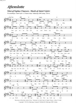 "Aftenslotte"<BR>Af Jakob Vejslev & Sophus Claussen<BR>Fra melodibogen "117 Danske Sange"<BR>PDF noder til download